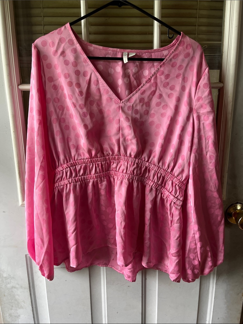 Cato Bright Pink Polka-Dot V-Neck Peplum Top